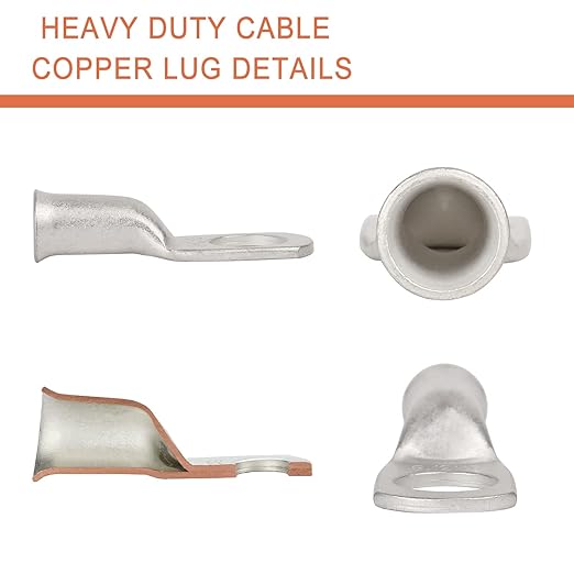 6 AWG Tinned Copper Ring Terminal Kit (62 Pcs) - 30 Battery Lugs (1/4", 5/16", 3/8", 1/2") with 32 Heat Shrink Tubes for 6 Gauge Wire in Automotive, Solar, Marine, RV Applications