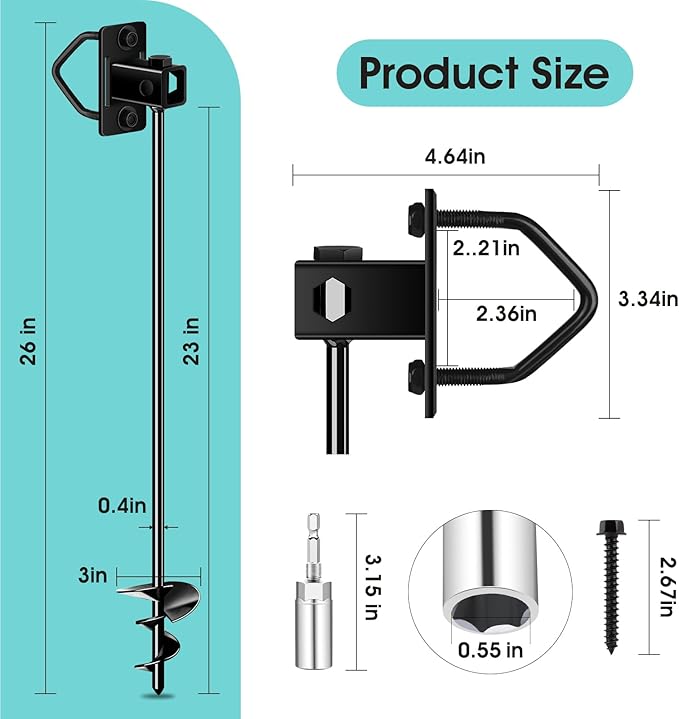 Ground Anchors Screw in, Multi-Purpose Trampoline Stakes Heavy Duty, 3" Wider Spiral Mobile Home Anchors Hurricane Earth Anchor for Trampoline, Storage Shed, Swing Sets, Carports