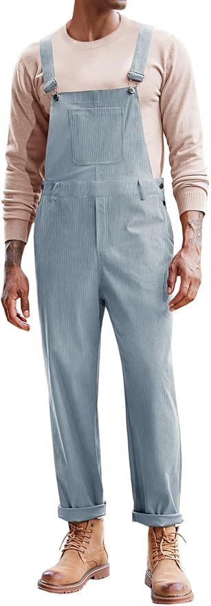 Runcati Mens Corduroy Bib Overalls Workwear Fashion Casual Jumpsuit Adjujstable Strap Romper Coverall
