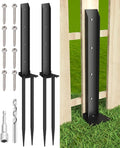 Heavy Duty Metal Steel Fence Post Repair Kit, Double-Tube Style, 2 Packs, Black
