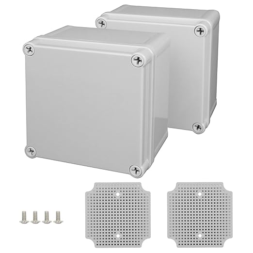 Junction Box, 4.9"x 4.9"x 3"(2 Pack) Outdoor Electrical Box with Mounting Plate, IP67 Dustproof Waterproof ABS Plastic Project Box, DIY Electrical Enclosure Gray (125x 125x 75 mm)