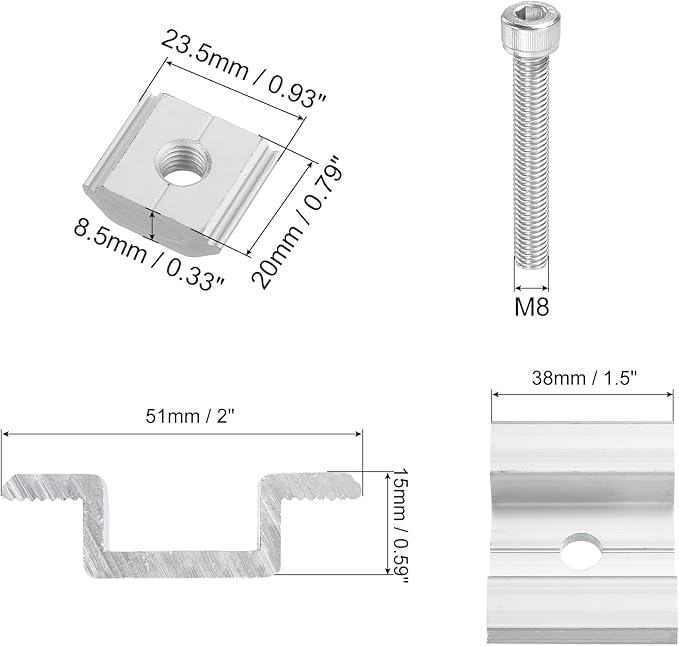 uxcell Set of 4 Solar Panel Mount Mid Clamps, 40mm Aluminum Solar Mid Clamp Solar Panel System Install Accessories for PV System Mounting Bracket