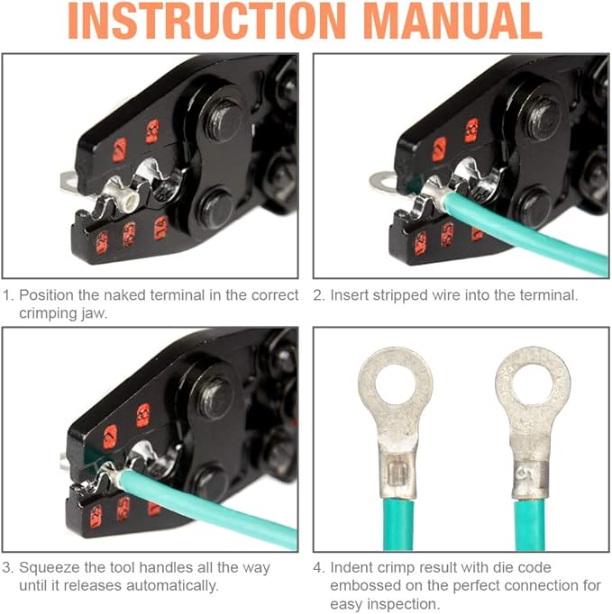 iCrimp Non Insulated Terminal Crimper, AWG 22-6 Ratchet Wire Crimper Tool for Battery Cable Terminal, Copper Butt Connector, Splice Wire Connectors