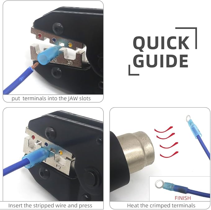 Crimping Tool For Heat Shrink Connectors-AWG 22-10 Ratchet Wire Terminal Crimper-Ratcheting Crimper Tools-Available For Insulated Nylon Connectors and Electrical Wire Connectors HS-125