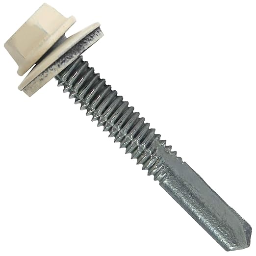 12 x 1-1/2" Ivory Type 5 Drill Point Roofing Screws - Hex Washer Head - Self-Starting/Tapping - EPDM Washer 6 X 250 Bags - 1,500 Screws
