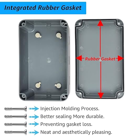 Nineleaf Waterproof Electrical Box,1PK Plastic Junction Box,IP66 External Electrical Project Enclosure Grey,7 1/8" x 4 1/2 "x 4" inch(181x111x100 mm),Fit M20*1.5mm Cable Gland for Outdoor Use