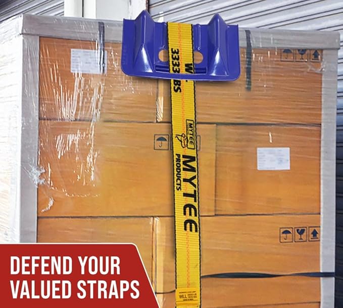 Mytee Products (40 Pack) 4" x 4" x 10" Blue Corner Protector V Shaped Flatbed Edge Guards with Carrying Case - Cargo Load Corner Edge Protector and Tie-Down Strap Guard for Flatbed