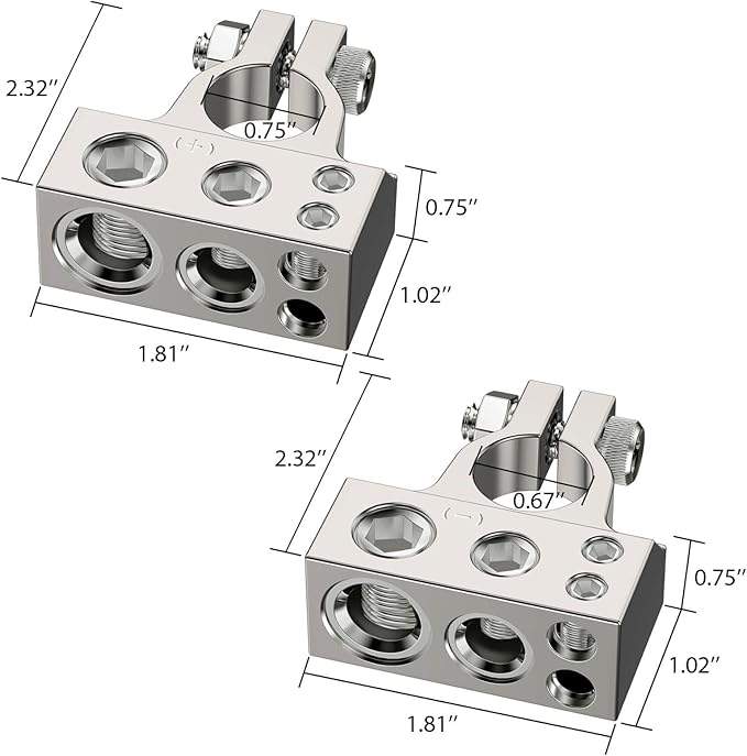 Battery Terminals, 0/4/8/10 Gauge AWG Positive Negative Battery Terminal Connectors, with 2 Clear Covers and Shims,Auto Car Audio Marine Boat Modification