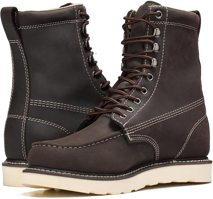 Golden Fox 8" Men's Moc Toe Wedge Comfortable Leather Work Boots, Goodyear Welt Construction, Industrial, Ironworker