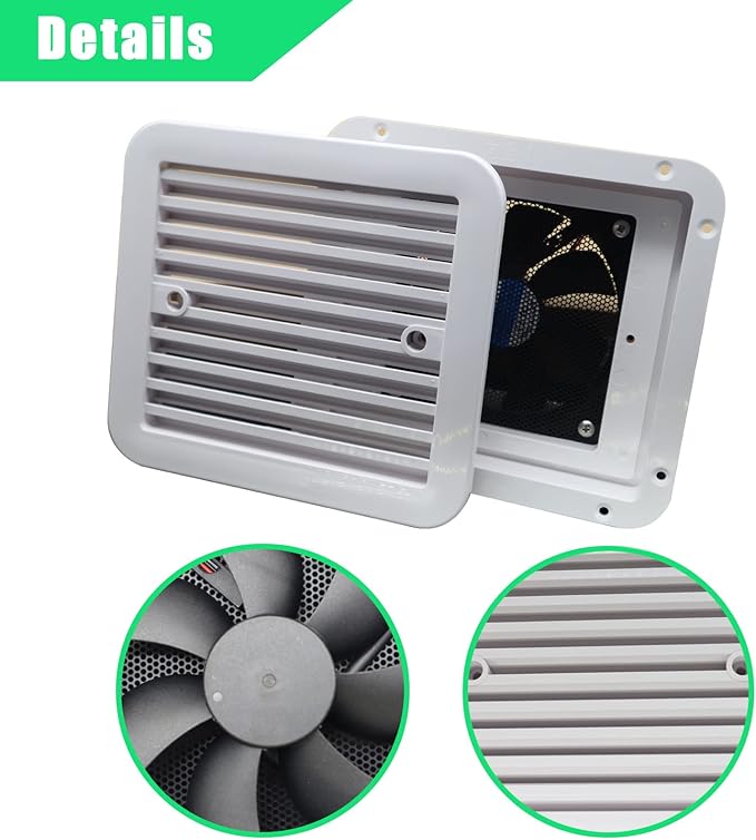 AUTOXBERT RV Side Vent Fan, 2.4W 12V One-Way Silent Wind Air Ventilation Exhaust Fan for Caravan, Motorhome, Camper, White