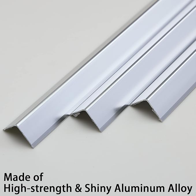 Aluminum Peel and Stick L Molding Corner Guards with 90° Angle for Wall Door Frame Cabinet Baseboard Protection and Decoration, 35.4in x 0.8in (3Pcs)