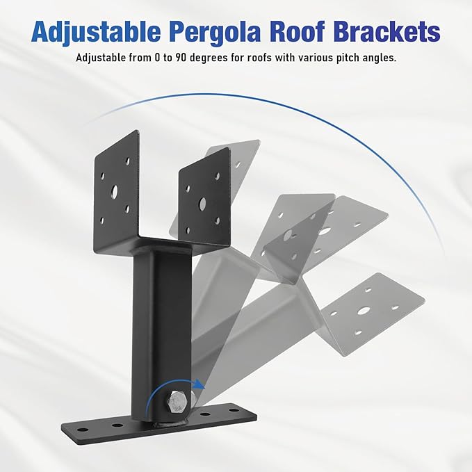3-Pack Heavy Duty Pergola Brackets, 90 Degree Adjustable Saddle Roof Riser Beam Brackets for Wood Patio Gazebo, Fit 4x4 and 4x6 Wood Beam