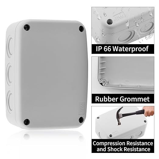 SuperInk White Outdoor Junction Box IP66 Waterproof Electrical Enclosure 4.9"x3.3"x2.3" PVC/ABS Weatherproof Project Box, Compact Electrical Case for Garden, CCTV, DIY Wiring,2PCS