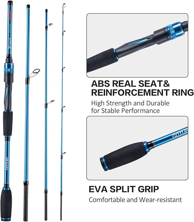 Goture Travel Fishing Rods, 4 Piece Fishing Pole with Case/Bag, Casting/Spinning Rod,Ultralight Fishing Baitcasting Rod 7ft for Saltwater Trout, Bass, Walleye, Pike