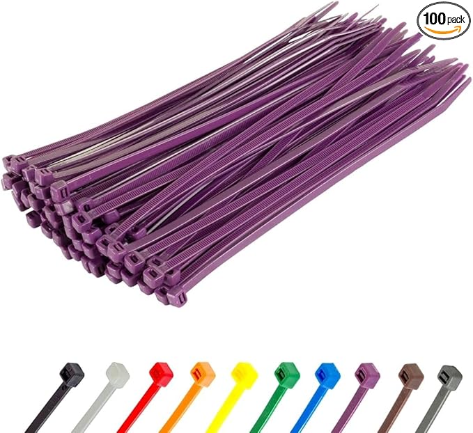 GTSE 8 Inch Purple Zip Ties, 100 Pack, 50lb Strength, UV Resistant Strong Nylon Cable Ties, Self-Locking 8" Tie Wraps