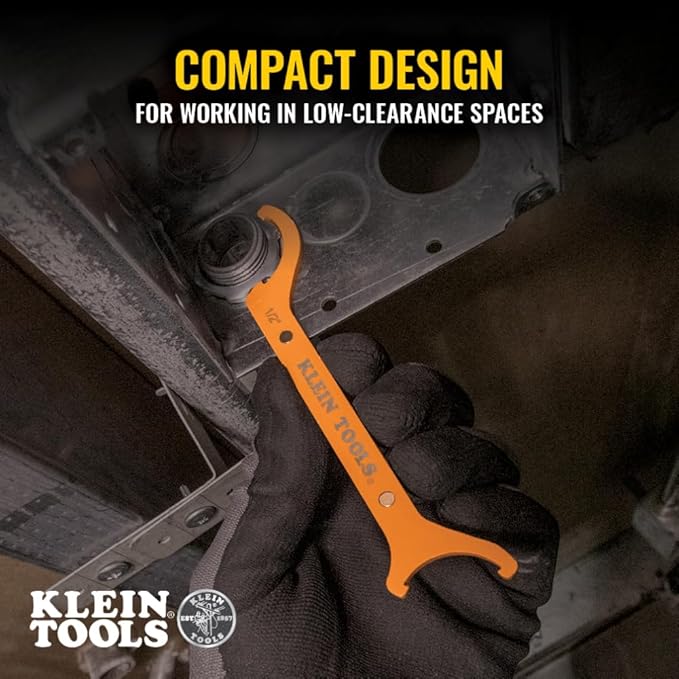 KLEIN TOOLS 50901R Conduit Locknut Wrench Set, 1/2, 3/4 and 1-Inch, Straight Compact Alloy Steel Design Tightens and Loosens Locknuts in Tight Spaces, 3-Piece