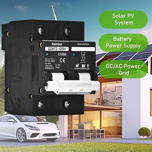 DC Circuit Breaker 36V to 250V Large Current Max 150A Black Color DIN Rail Mounting 2 Poles Thermomagnetic Short Circuit Overload Protector Solar Panel Battery Switchs (125A)