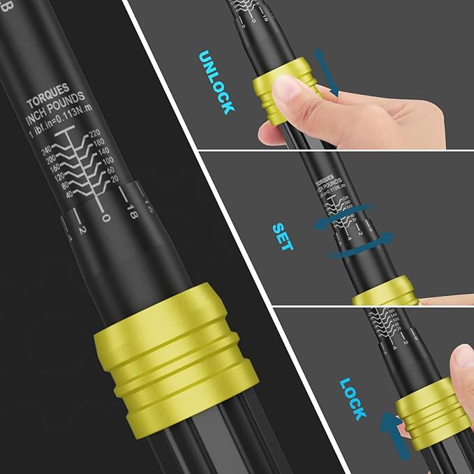 1/4 Inch Click Torque Wrench, 20-240 in.lb/2.3-27.1 Nm, Lightweight Small Bike Tool, ±3% Accuracy, 72-Tooth Dual Direction Inch Pound Torque Wrench for Carbon Fiber Bicycle, MTB Maintenance