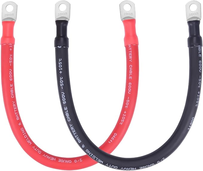 2/0 AWG Flexible Battery Cable with 3/8" Terminals - OFC Pure Copper Inverter & Welding Wire for Automotive Solar RV Motorcycle (Red + Black 1.5FT Pair)