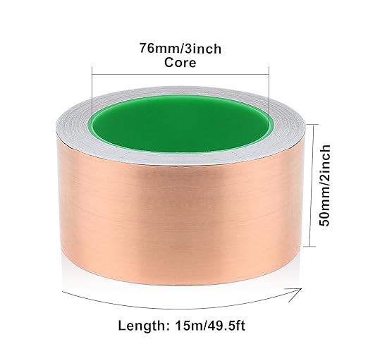 BOMEI PACK 2inch x 49ft Copper Foil Tape with Conductive Adhesive for Guitar and EMI Shielding, Crafts, Soldering, Stained Glass, Electrical Repairs, Grounding 1 Pack