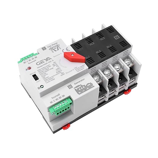 GEYA Mini ATS Automatic Transfer Switch Electrical Selector Switches Dual Power Switch 4Pole 100A 220V 50/60Hz Grid to AC Generator (Black)