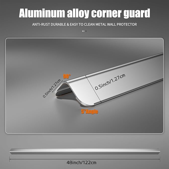 0.5x0.5x48 Inches 304 Stainless Steel Wall Corner Guards (10-Pack) Heavy Duty Rounded Corner Protector, Smooth Folded Edge Design for Wall Protection（No Adhesive）