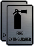 Signs ByLITA Portrait Round Fire Extinguisher Sign with Adhesive Tape, Mounts On Any Flat Surface (Brushed Silver) - Medium (2 Pack)