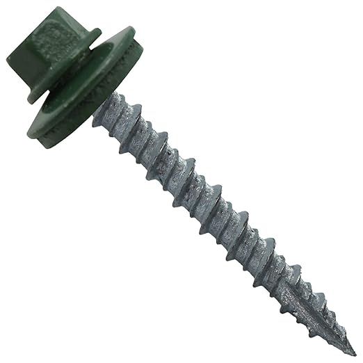Metal Roofing Screws: (250) 10 x 1-1/2" Evergreen Hex Head Sheet Metal Roof Screw. Self Starting Metal to Wood siding Screws. EPDM Washer. Colored Head