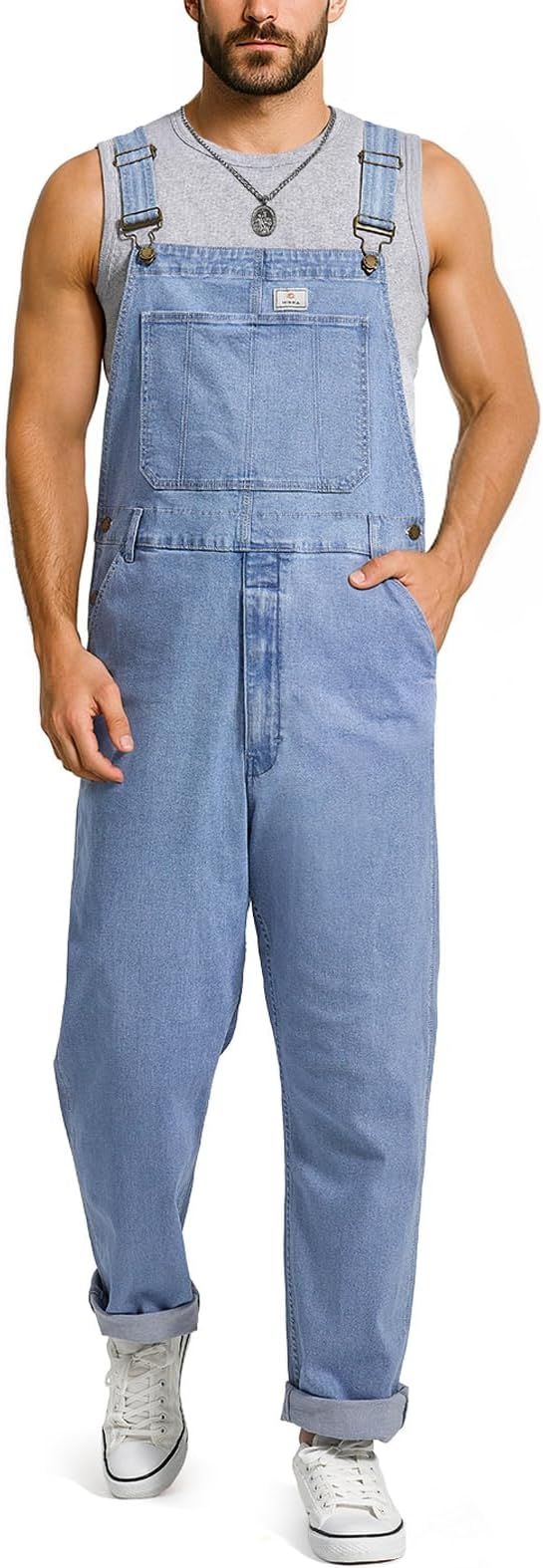 HISEA Flex Denim Bib Overalls for Men, Blue Jean Fashion Casual Overalls, Relaxed fit Utility Workwear with Pockets