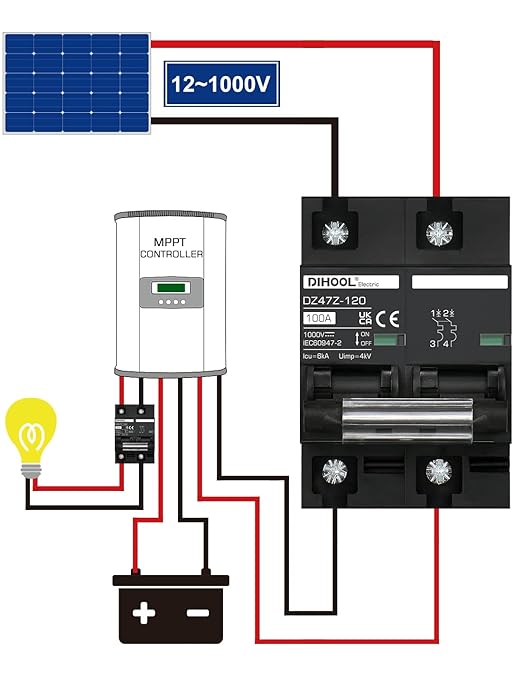 DIHOOL DC Circuit Breaker 100 Amp Solar Disconnect Switch 2p 1000V for PV, UPS, RV Battery,DIN Rail Mount…