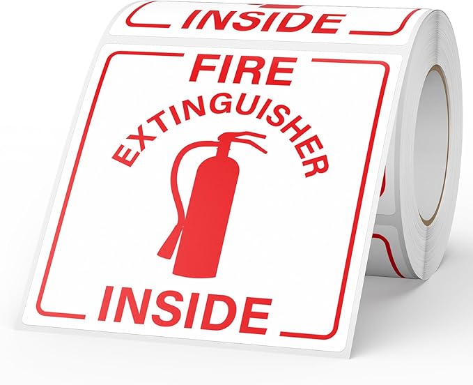 Fire Extinguisher Inside Sticker 200 PCS Self Adhesive 3 Inch Waterproof Vinyl Roll Sticker Fire Cabinet Decal for Truck Business Equipment Warehouse