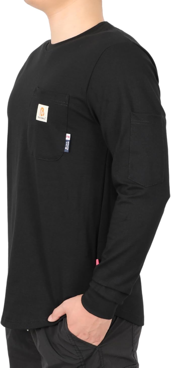 BOCOMAL FR Shirts for Men Melt Pocket Lightweight Crew T-Shirt NFPA2112/CAT2 Fire Resistant Work Shirt