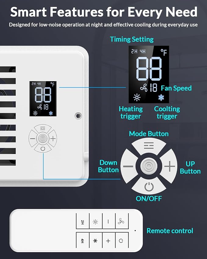 Register Booster Fan for 4” x 10” Air Registers, Quiet Operation, Helps Improve Heating & Cooling Airflow, 10-Speed Smart Vent Booster Fan with Remote for Bedrooms, Living Rooms & Older Homes