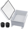 Waterproof Outdoor Electrical Box Junction Box Weatherproof IP67 ABS Plastic Enclosure Switch Router Project Box with Mounting Plate with Wall Bracket 2 Cable Glands Clear 8.7"x6.7"x4.3"