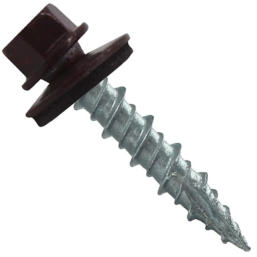 Metal Roofing Screws: (250) 10 x 1 Burgundy Hex Head Sheet Metal Roof Screw. Self Starting Metal to Wood siding Screws. EPDM Washer. Colored Head