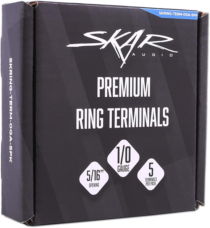 Skar Audio 1/0 Gauge (5/16") Nickel Plated Premium Ring Terminals (5 Pack)