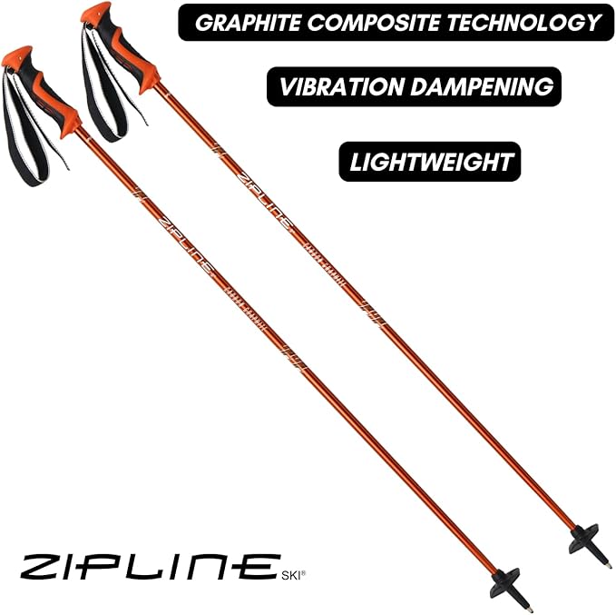 Zipline Lollipop 14.0 Graphite Carbon Composite Ski Poles – Lightweight, Durable, All-Mountain – Ergonomic Grip, Vibration Dampening, Ideal for Groomers and Freestyle. Choice of Skiers