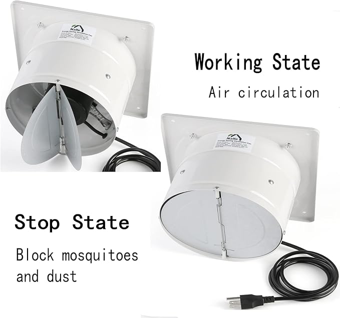 Nalle 8 inch Exhaust Fan 80W 500CFM Through-wall installation Ventilation Fans 110V Exhaust Smoke Fan with Power Cord for Kitchen,Bathroom,laundry room,Garage (white)