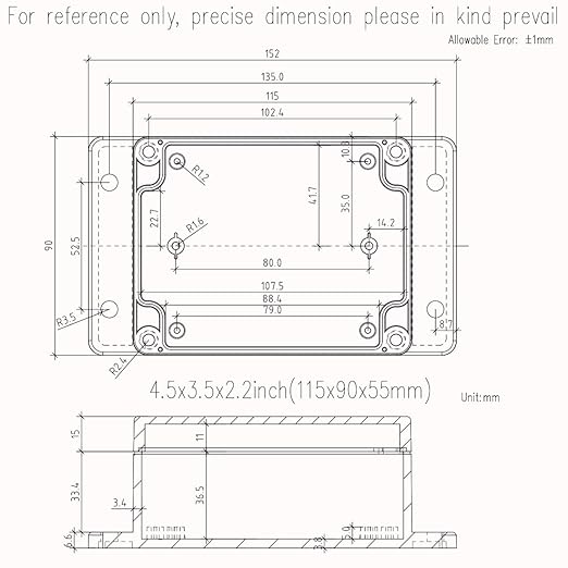 Zulkit Junction Box ABS Plastic Dustproof Waterproof IP65 Universal Electrical Boxes Project Enclosure with Fixed Ear Black 4.5 x 3.5 x 2.2 Inch (115 x 90 x 55mm)(Pack of 1)