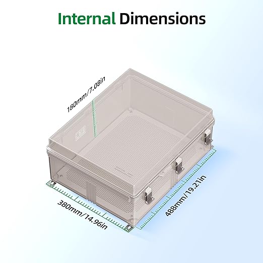 UL Certified Junction Box, NEMA 6 Weatherproof 94V-0 Flame Retardant, Plastic Electrical Enclosure for Industrial Projects, Includes Mounting Plate (Grey Cover, 20.1"×16.1"×7.9")