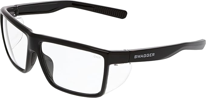 MCR Safety SR210AF Swagger SR2 Series Safety Glasses with Thermo Plastic Rubber Nose Pads and Detachable Side Shields, Black Frame, UV-AF Clear Lenses