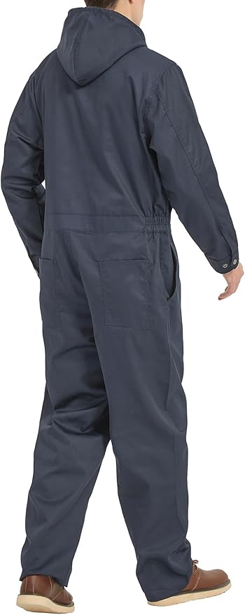 Mens Cotton Blend Long Sleeve Coverall Multi Pockets Zip Overall Mechanic Work Jumpsuit with Hood