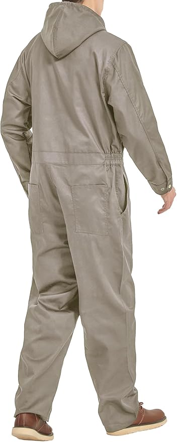 Mens Cotton Blend Long Sleeve Coverall Multi Pockets Zip Overall Mechanic Work Jumpsuit with Hood