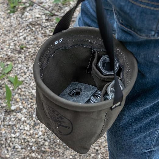 Klein Tools 5143 Canvas Tapered-Bottom Bag with Two Interior Pockets and a Snap Clip, Made of No. 10 Canvas
