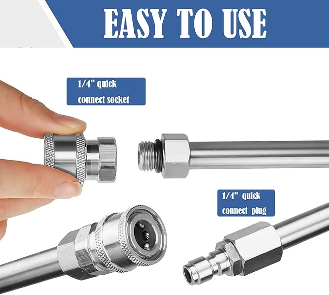 Selkie Pressure Washer Extension Wand, 120" Power Washer Extension Wand with 3pcs Curved Rod Lance& 7 Spray Nozzle Tips,Gutter Cleaner Attachment, 1/4” Quick Connect Fitting, 4000 PSI(120 Inch)