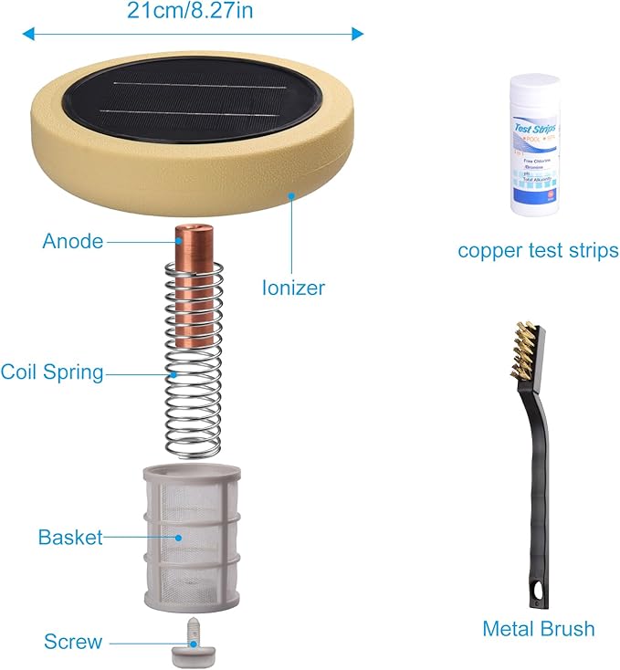 Solar Pool Ionizer for Above Ground, Floating Copper Pool Cleaner, Up to 40,000 Gallons, Swimming Pools Water Cleaner for in-ground Pools and spas (Yellow)