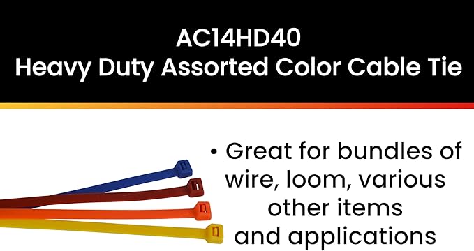 Pro Tie AC14HD40 14.5-Inch Assorted Color Heavy Duty Color Cable Tie, Assorted Nylon, 40-Pack
