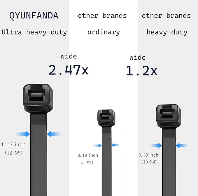 extra Long zip ties heavy duty 48 inch Black cable ties for outdoor use 10 pcs strong thick wire ties large ziptie uv resistant big industrial plastic tie wraps