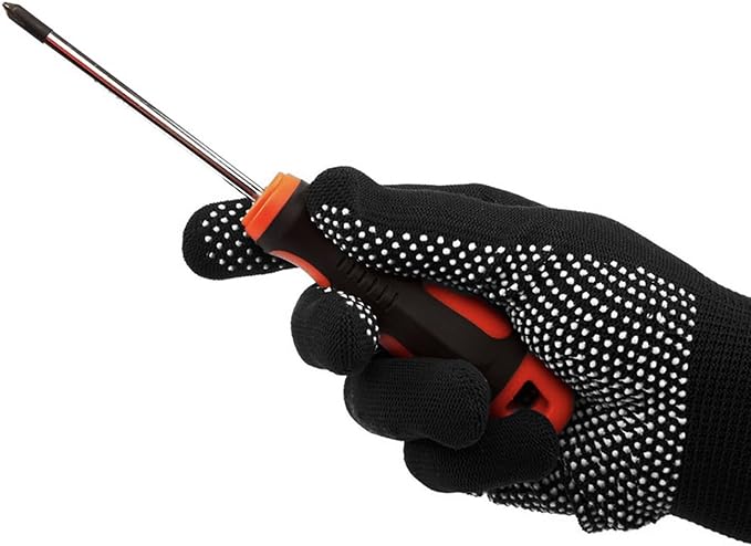 14 Pair Work Gloves With Anti-slip Grip Liners, Knitted Nylon Dot Grip Safety Gloves for Men & Women - Black/Grey
