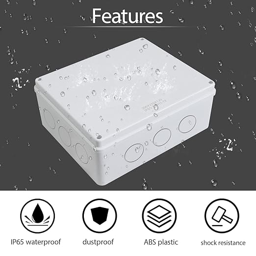 LeMotech Junction Box, Electrical Box IP65 Water Resistant Dustproof ABS Plastic Project Enclosure for Electronics White 11.8 x 9.8 x 4.7 inch